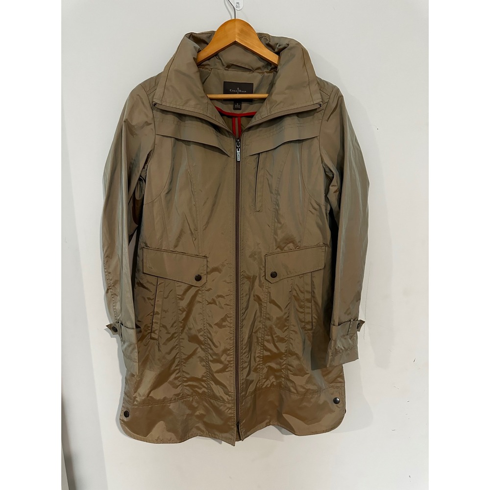 Cole Haan Signature Women Bronze Packable‎ Rain Jacket Metallic Taupe Small S